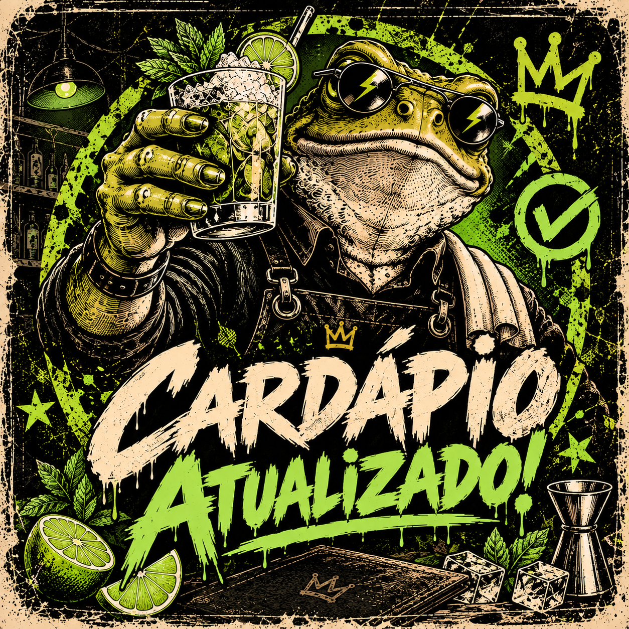 Arte Cardápio Atualizado: sapo bartender