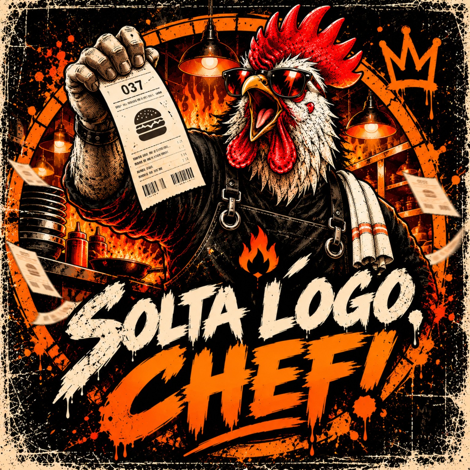 Solta Logo, Chef!: galo roqueiro exibindo uma comanda